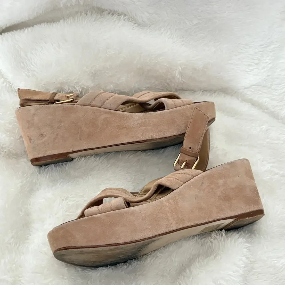 J Crew Darcy Wedge Sandals 7 Tan Suede Heel J.Crew Travel Resort Cruise